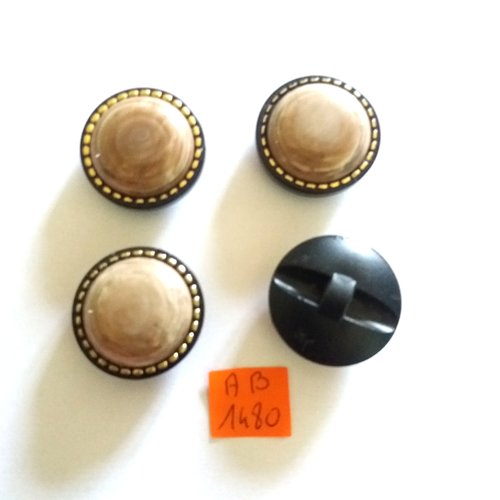 4 boutons en résine beige noir et doré - 26mm - ab1480