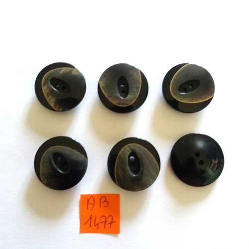 6 boutons en résine noir/gris - 22mm - ab1477