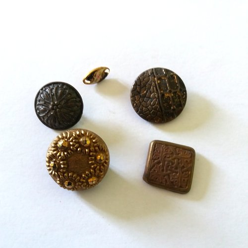 5 boutons en métal doré et bronze - taille diverse - ancien - 1257mp