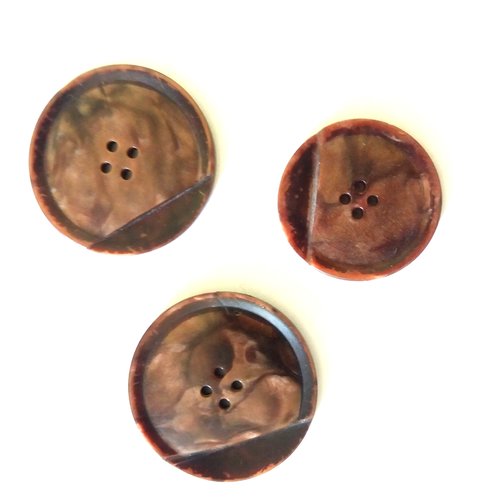 3 boutons en résine marron - 34mm et 28mm - ancien - 1256mp