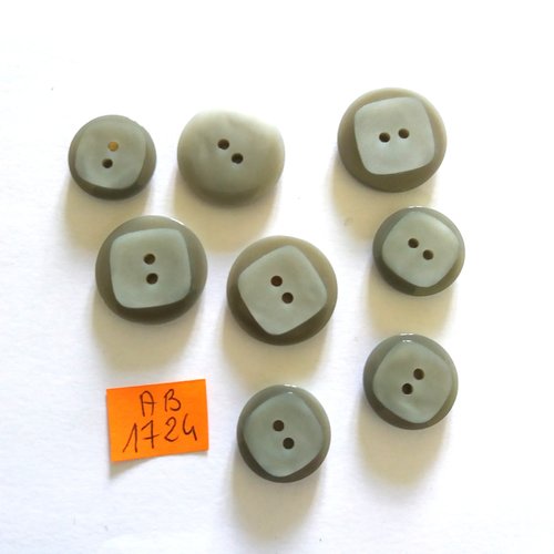 8 boutons en résine gris - 21mm et 17mm - ab1724