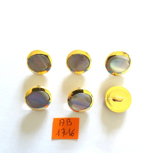 7 boutons en résine gris et doré - 18mm - ab1716