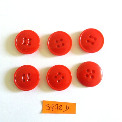 6 boutons en résine rouge - vintage - 22mm - 5872d