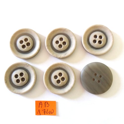 6 boutons en résine gris - 28mm - ab1740