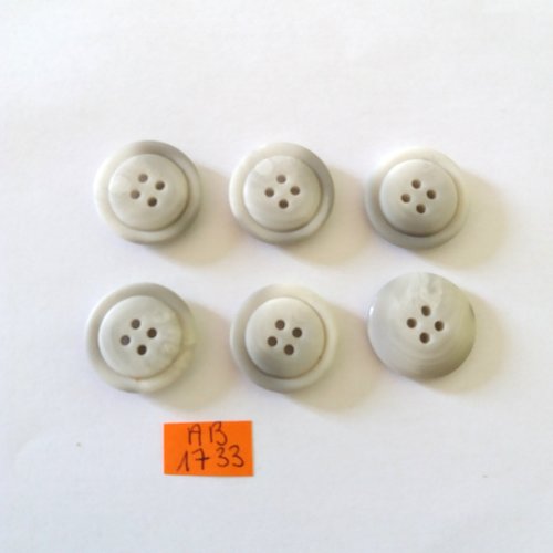6 boutons en résine gris - 22mm - ab1733