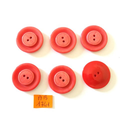 6 boutons en résine rouge - 27mm - ab1741