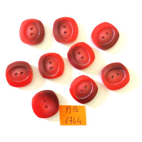9 boutons en résine rouge et noir - 20x20mm - ab1744