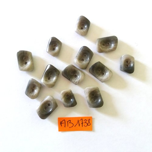 13 boutons en résine gris - 10x13mm et 11x9mm - ab1738