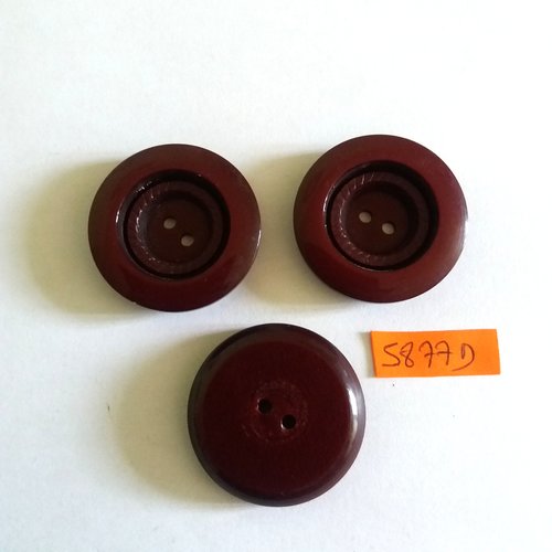 3 boutons en résine bordeaux - vintage - 35mm - 5877d