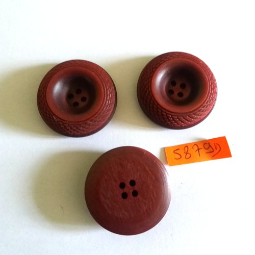 3 boutons en résine bordeaux - vintage - 32mm - 5879d