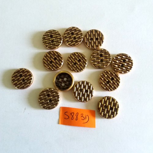 13 boutons en métal doré - vintage - 15mm - 5883d