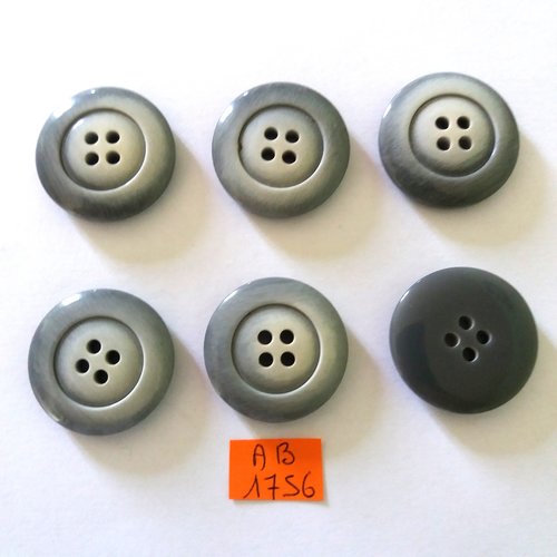 6 boutons en résine gris -  28mm - ab1756
