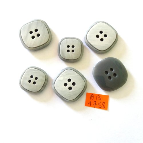 6 boutons en résine gris -  26x26mm et 22x22mm - ab1758