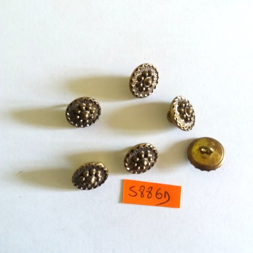 6 boutons en métal doré - vintage - 14mm - 5886d
