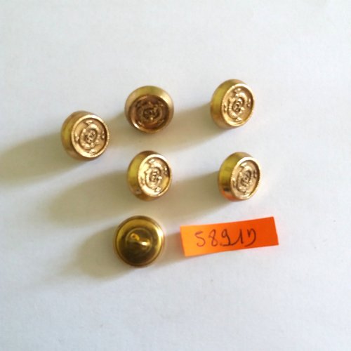 6 boutons en métal doré - vintage - 14mm - 5891d