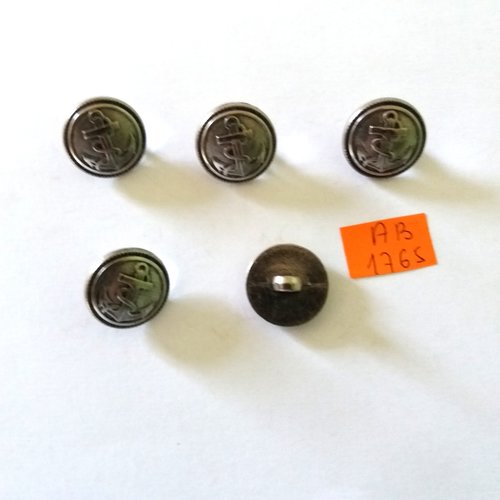 5 boutons en résine argenté - une ancre -  18mm - ab1765