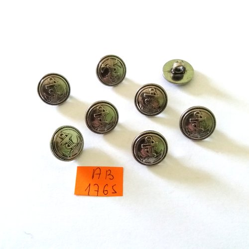 8 boutons en résine argenté - une ancre -  15mm - ab1765
