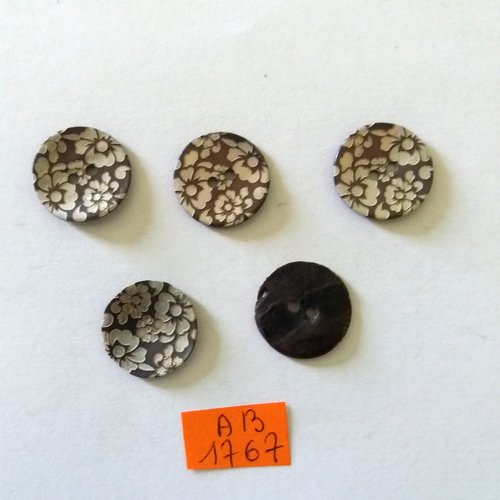 5 boutons en nacre gris avec des fleusr - 17mm - ab1767