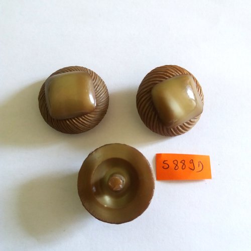 3 boutons en résine kaki - vintage - 31mm - 5889d
