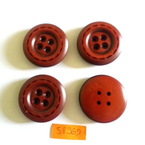 4 boutons en résine rouge foncé - vintage - 34mm - 5896d
