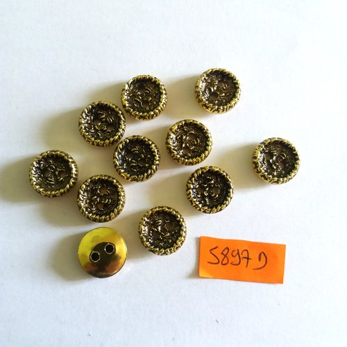 11 boutons en métal doré - vintage - 14mm - 5897d