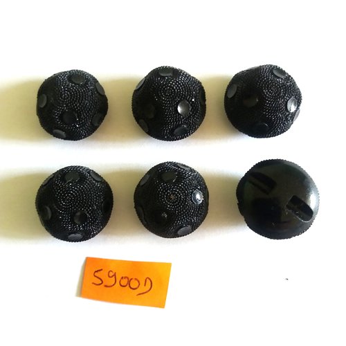 6 boutons en résine noir - vintage - 21mm - 5900d