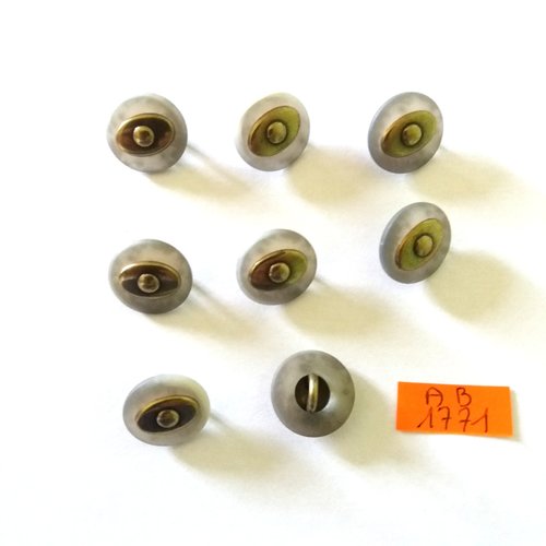 8 boutons en résine gris métal doré -  15mm - ab1771