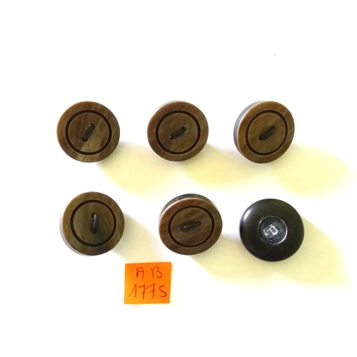 6 boutons en résine marron -  23mm - ab1775