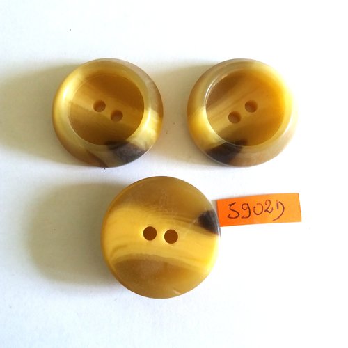 3 boutons en résine beige et marron - vintage - 35mm - 5902d