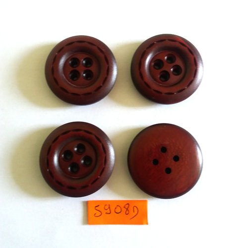 4 boutons en résine rouge foncé/bordeaux - vintage - 34mm - 5908d