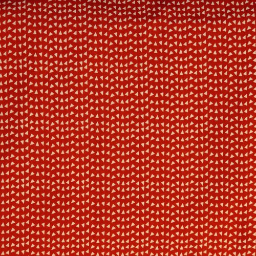 Coupon tissu stenzo popeline de coton - triangle blanc , fond rouge rouille - 50x50cm