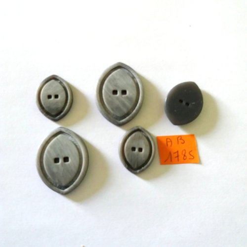 5 boutons en résine gris - 25x33mm et 18x24mm - ab1785