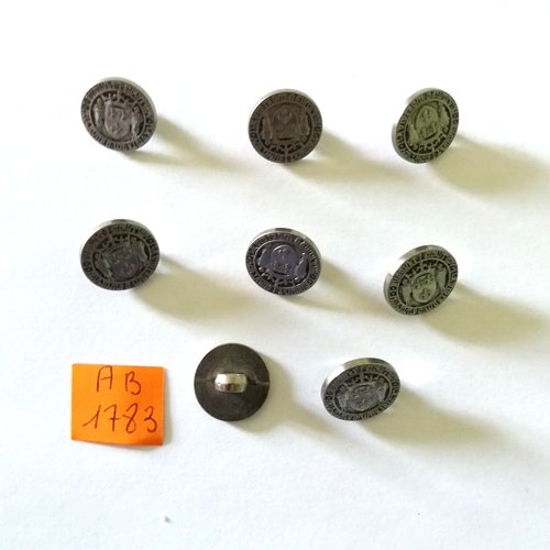 8 boutons en résine argenté - blason - 15mm - ab1783