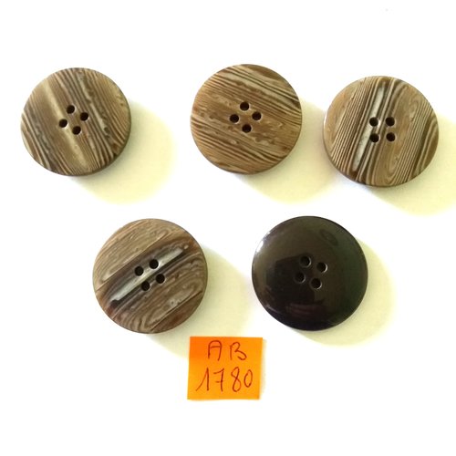 5 boutons en résine marron - 28mm - ab1780