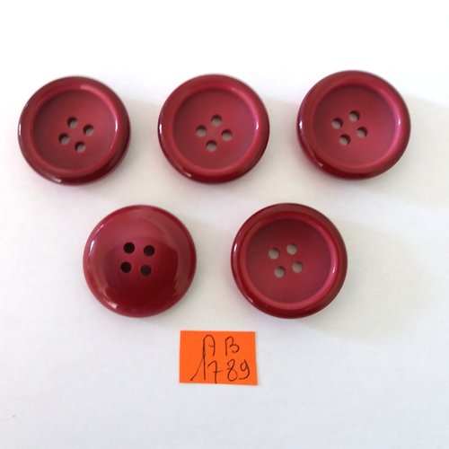 5 boutons en résine rouge/violine - 28mm - ab1789