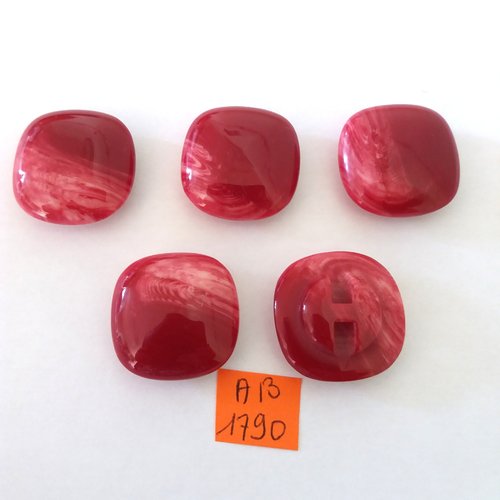 5 boutons en résine rouge/violine - 26x26mm - ab1790