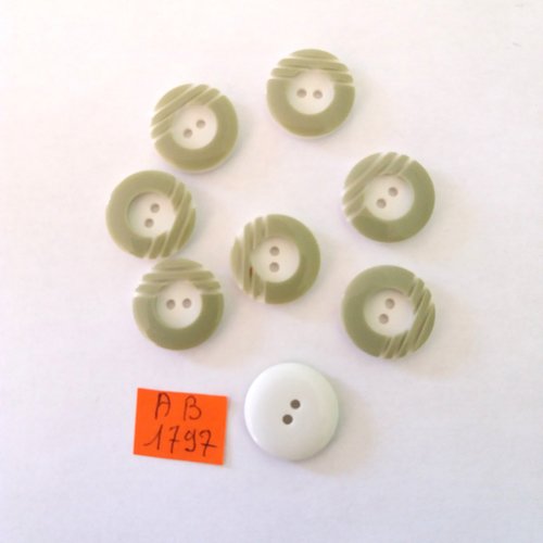 8 boutons en résine vert clair et blanc - 18mm - ab1797