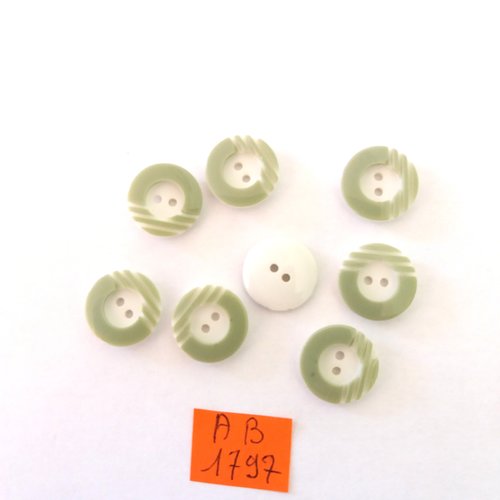 8 boutons en résine vert clair et blanc - 14mm - ab1797