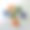 6 boutons fantaisies en bois - fleur orange vert bleu - 19mm - bri458 n°2