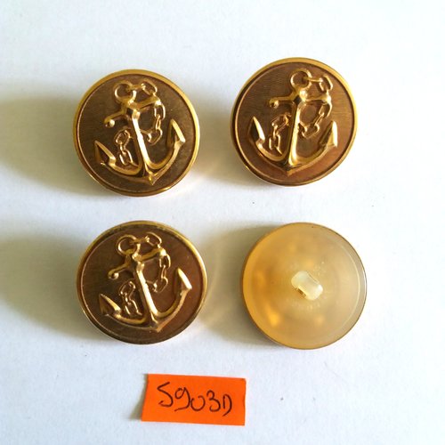 4 boutons en métal doré et nylon - une ancre - vintage - 27mm - 5903d