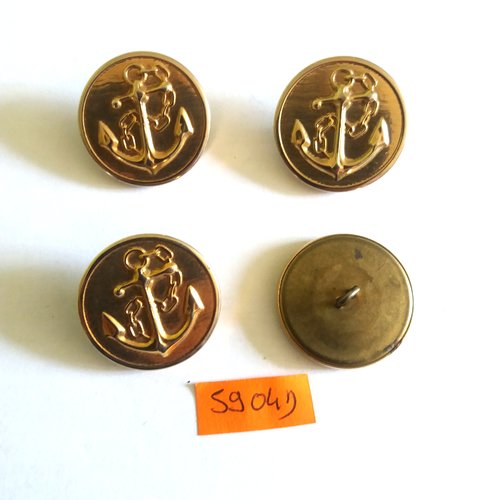 4 boutons en métal doré - une ancre - vintage - 27mm - 5904d