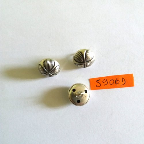 3 boutons en métal argenté - vintage - 14mm - 5906d