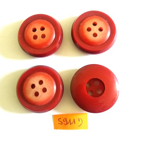 4 boutons en résine rouge - vintage - 31mm - 5911d