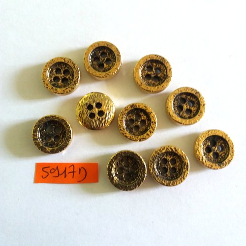 10 boutons en métal doré - vintage - 15mm - 5917d