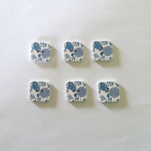 6 boutons fantaisies en bois - fleur bleu ciel - 15x15mm - bri462 n°2