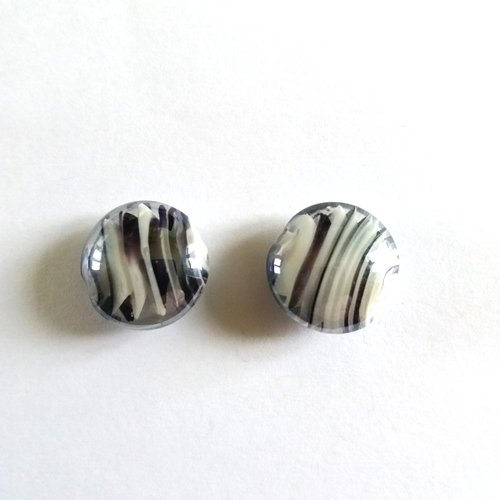 2 perles en résine - noir gris et transparent - 20mm - 760div