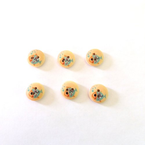 6 boutons fantaisies en bois - poisson bleu et rose - 15mm - bri465