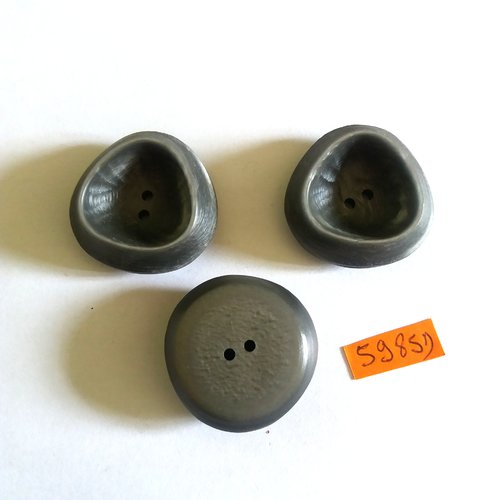 3 boutons en résine gris - vintage - 33mm - 5985d