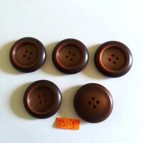 5 boutons en résine marron - vintage - 36mm - 5986d