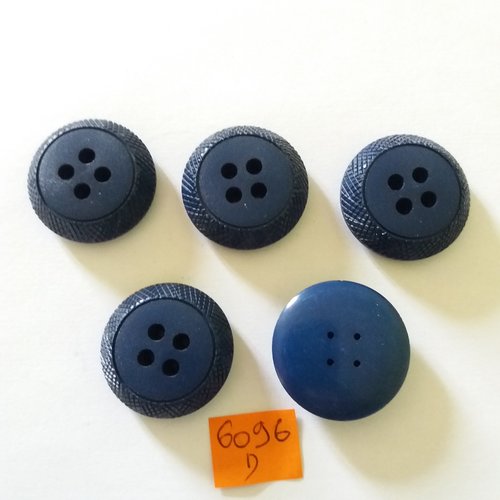 5 boutons en résine bleu - vintage - 29mm - 6096d